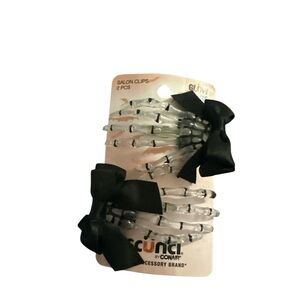 Scunci Black Bow Salon Clips with skeleton hands